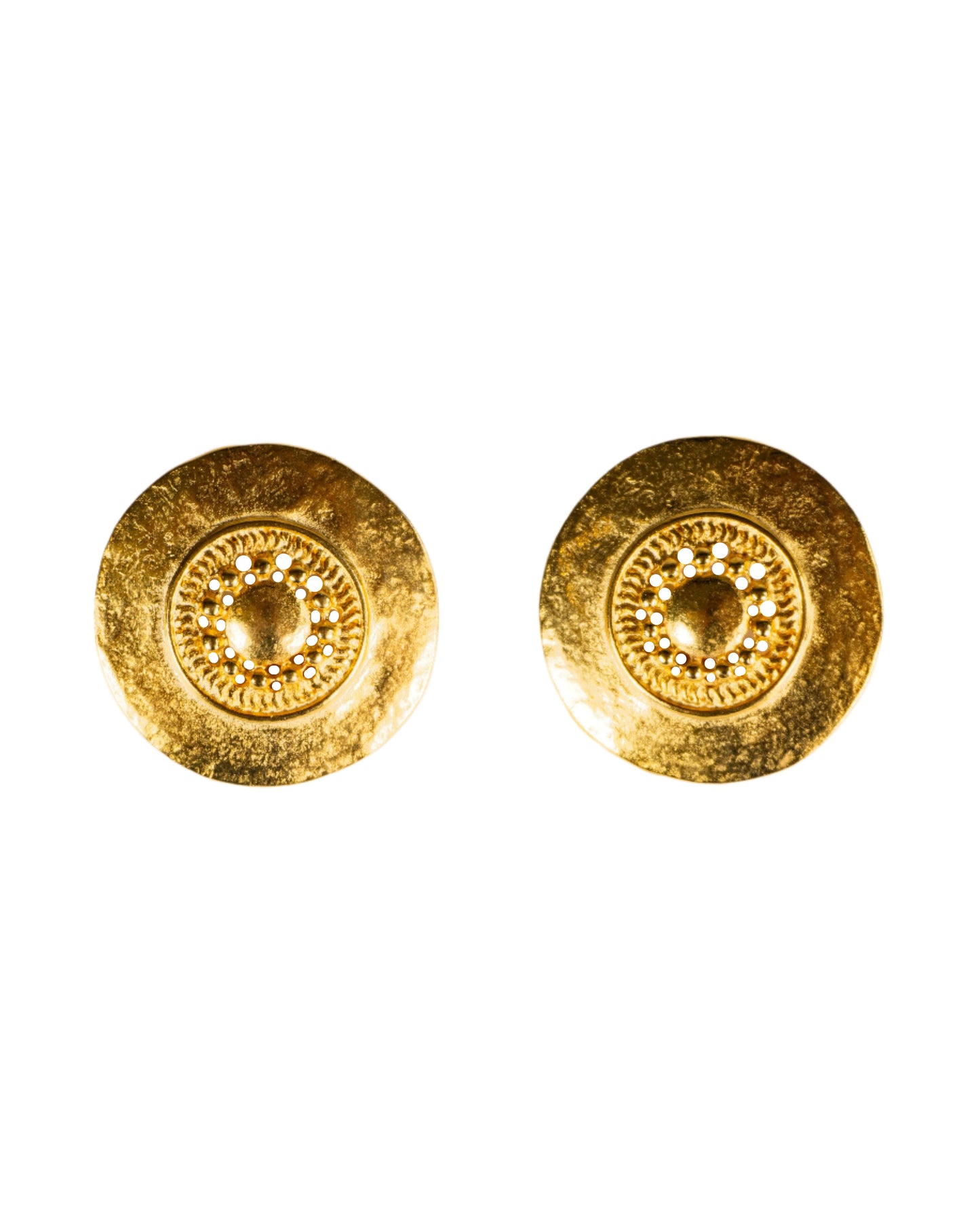 復古伊特魯里亞圓盤耳環-耳夾式 | VINTAGE MATTE GOLD ETRUSCAN DISC CLIP ONS