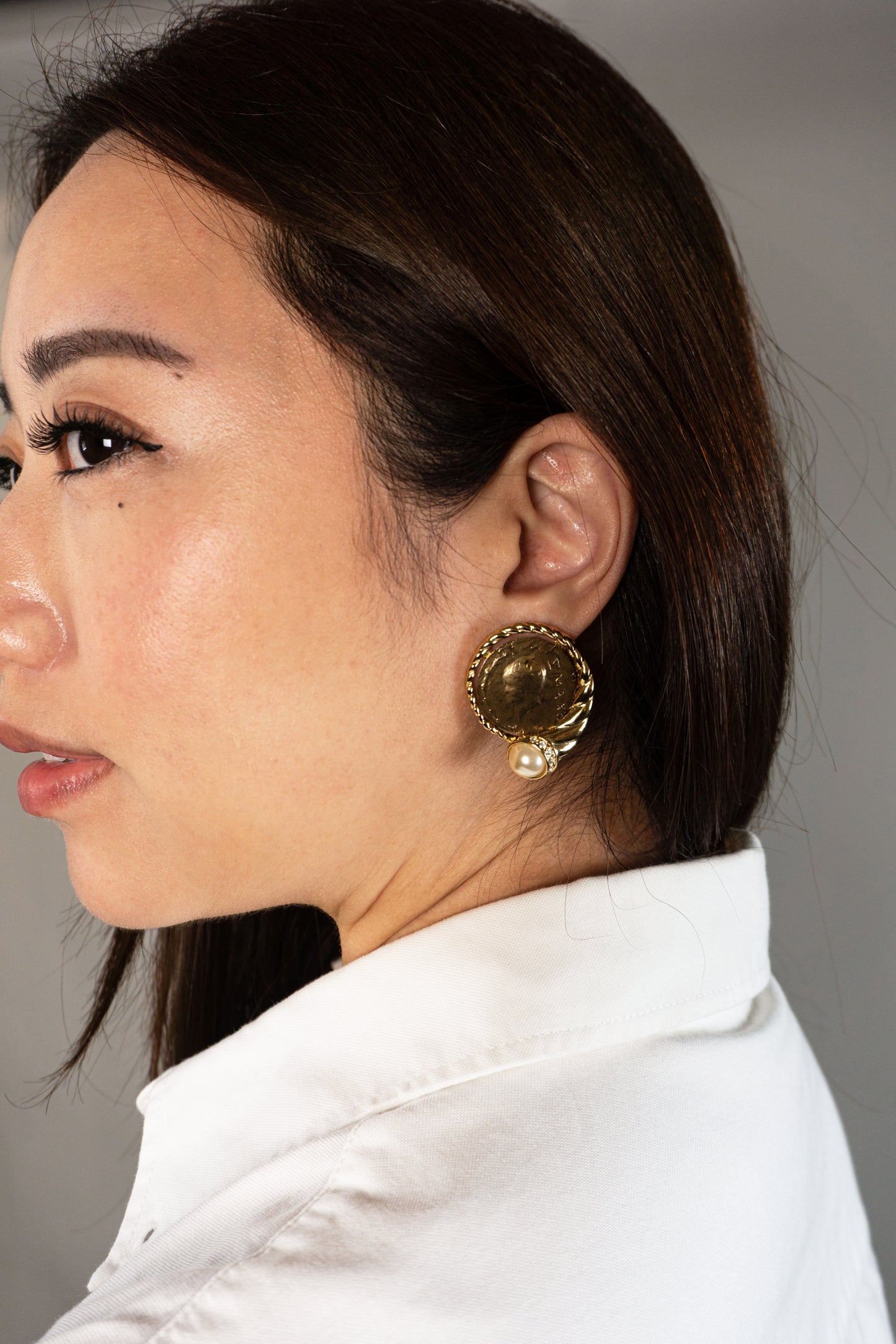 復古式 GEMME NUMARI 耳環-耳夾式 | VINTAGE GEMME NUMARI BUTTON EARRINGS