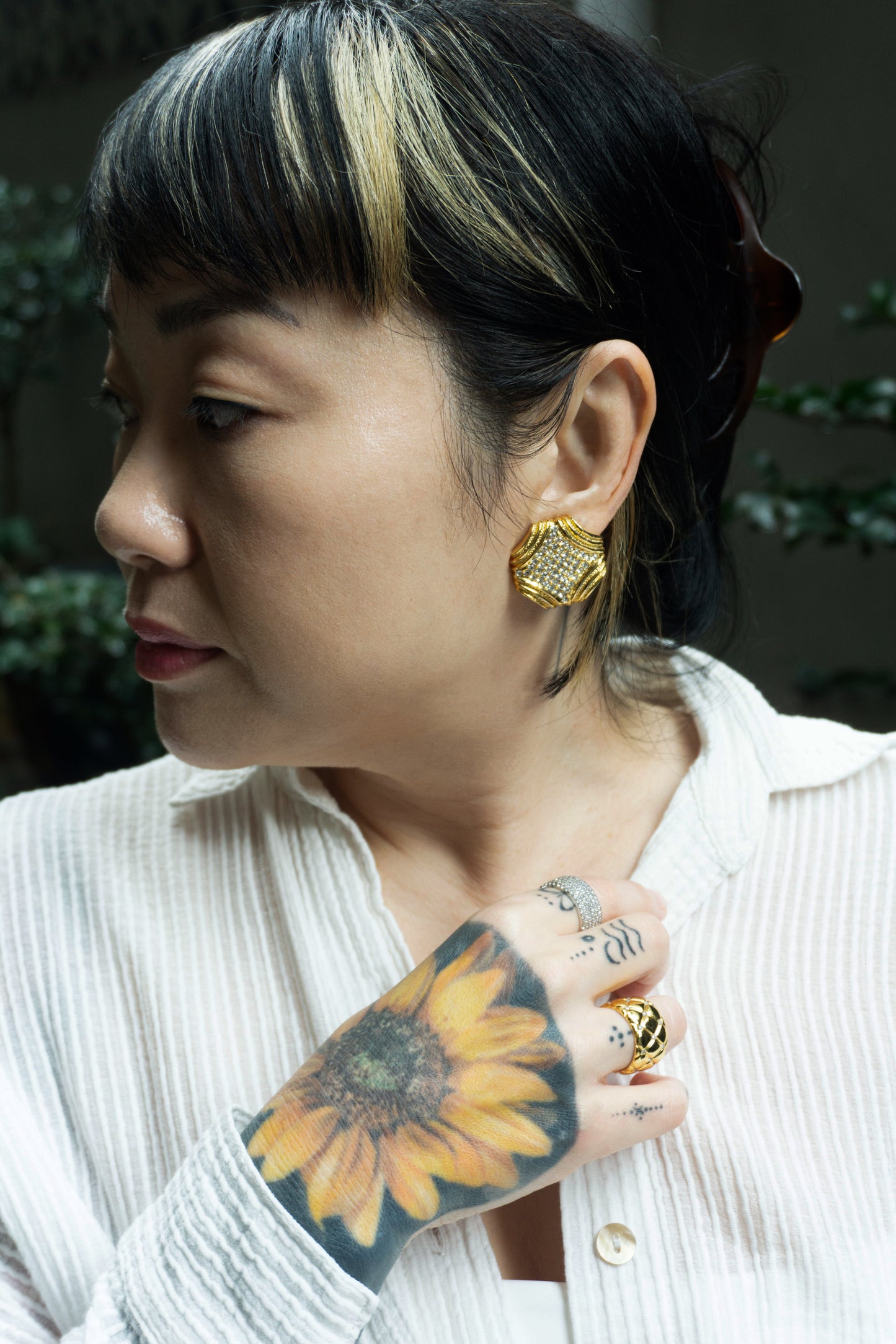復古鋯石鑲嵌萊茵石耳環-耳夾式 | VINTAGE PAVE RHINESTONE BUTTON CLIP ONS