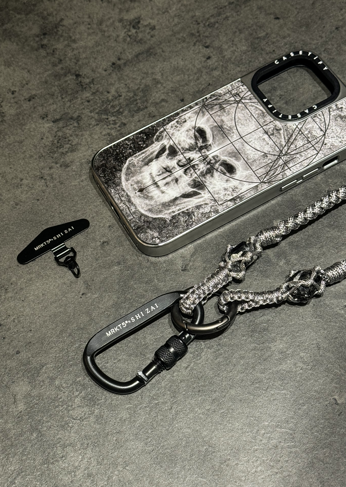 編織黑碧璽手機鍊-Silver 銀色 | MRKT5 x SHI ZAI: Woven Black Tourmaline Phone Chain