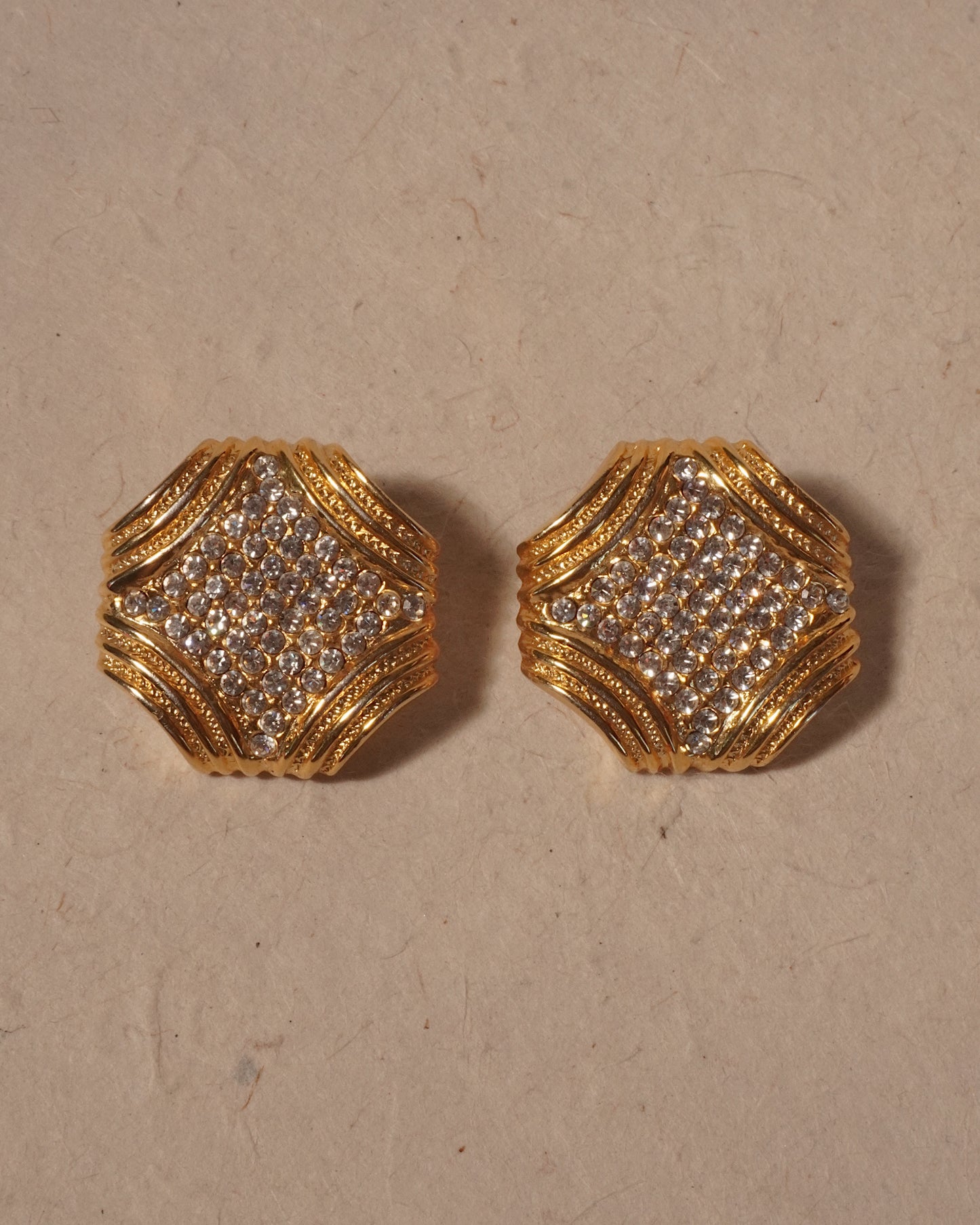 復古鋯石鑲嵌萊茵石耳環-耳夾式 | VINTAGE PAVE RHINESTONE BUTTON CLIP ONS