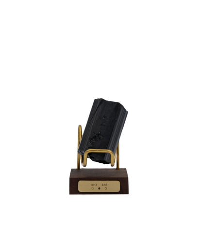 黑碧璽原礦 | Wooden Base Series: Black Tourmaline Raw Stone