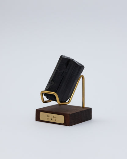 黑碧璽原礦 | Wooden Base Series: Black Tourmaline Raw Stone