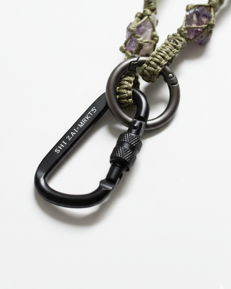 編織紫水晶手機鍊-Military Green 軍綠色 | SHIZAI × MRKT5 Phone Lanyard: Amethyst