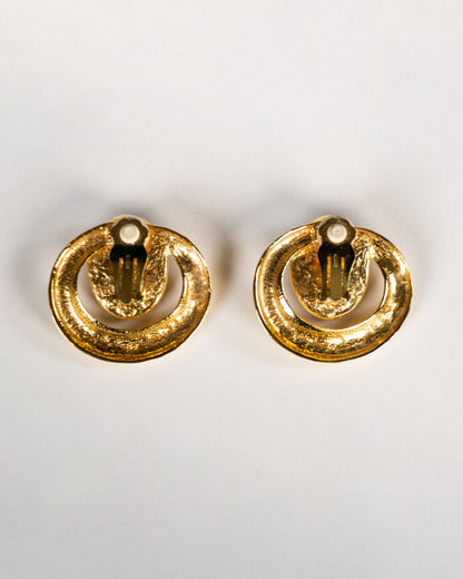 復古 HAMMERED 琥珀耳環-耳夾式 | VINTAGE HAMMERED AMBER CABOCHON CLIP ONS