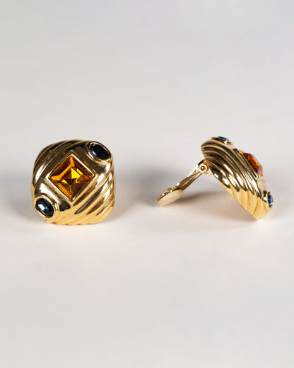 復古 JOAN RIVERS 耳環-耳夾式 | VINTAGE JOAN RIVERS RIBBED BUTTON CLIP ONS