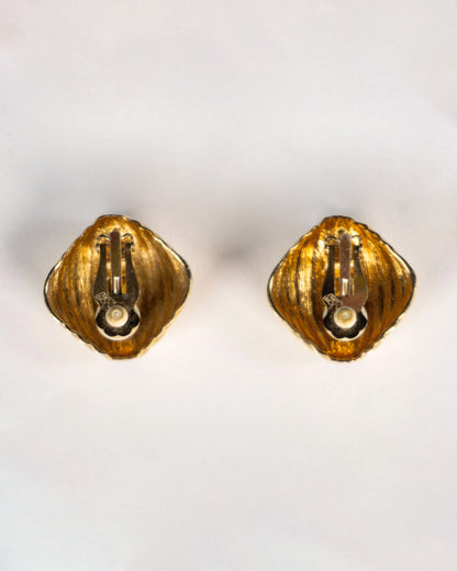 復古 JOAN RIVERS 耳環-耳夾式 | VINTAGE JOAN RIVERS RIBBED BUTTON CLIP ONS