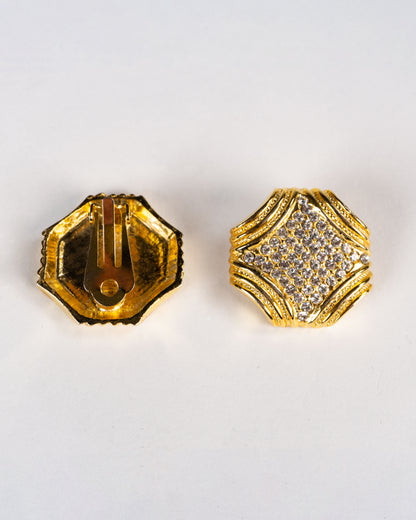 復古鋯石鑲嵌萊茵石耳環-耳夾式 | VINTAGE PAVE RHINESTONE BUTTON CLIP ONS