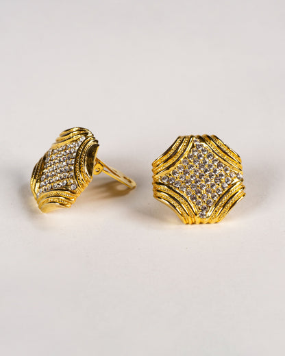 復古鋯石鑲嵌萊茵石耳環-耳夾式 | VINTAGE PAVE RHINESTONE BUTTON CLIP ONS