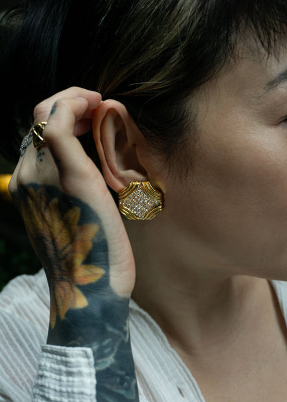 復古鋯石鑲嵌萊茵石耳環-耳夾式 | VINTAGE PAVE RHINESTONE BUTTON CLIP ONS