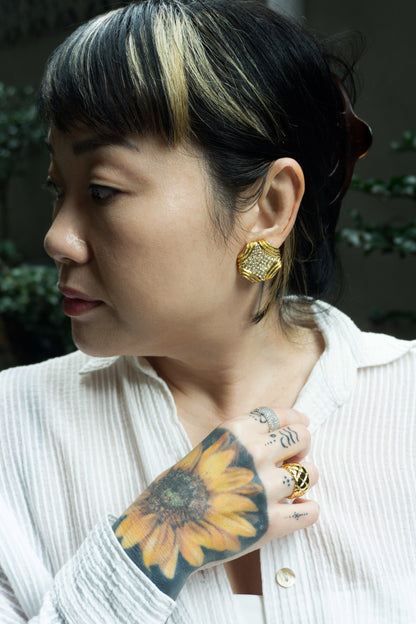 復古鋯石鑲嵌萊茵石耳環-耳夾式 | VINTAGE PAVE RHINESTONE BUTTON CLIP ONS