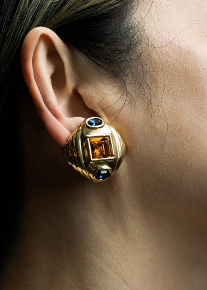 復古 JOAN RIVERS 耳環-耳夾式 | VINTAGE JOAN RIVERS RIBBED BUTTON CLIP ONS