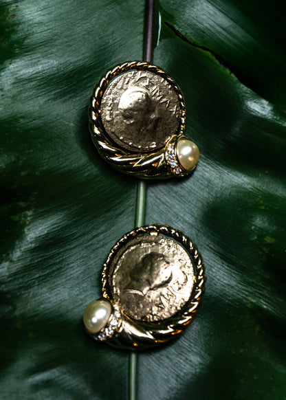 復古式 GEMME NUMARI 耳環-耳夾式 | VINTAGE GEMME NUMARI BUTTON EARRINGS