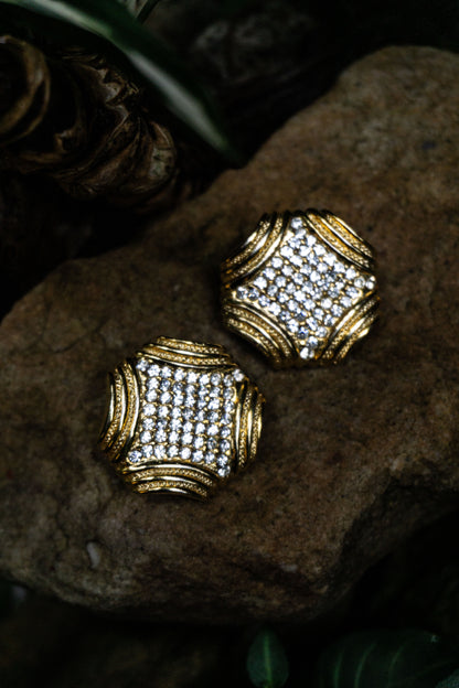 復古鋯石鑲嵌萊茵石耳環-耳夾式 | VINTAGE PAVE RHINESTONE BUTTON CLIP ONS