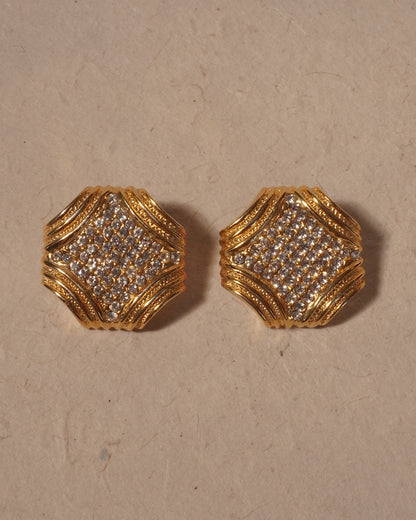 復古鋯石鑲嵌萊茵石耳環-耳夾式 | VINTAGE PAVE RHINESTONE BUTTON CLIP ONS